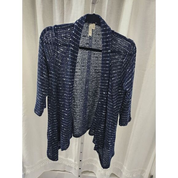 Chenault Knit Blue & White Stripe Open Cardigan - Asymmetrical High Low  - P Lar - Picture 1 of 6